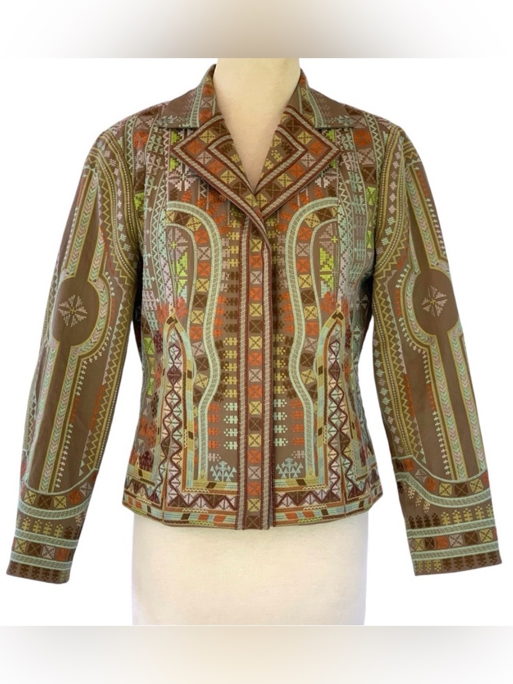 Coldwater Creek Southwestern Aztec Embroidered Structured Collared Jacket ~ P10